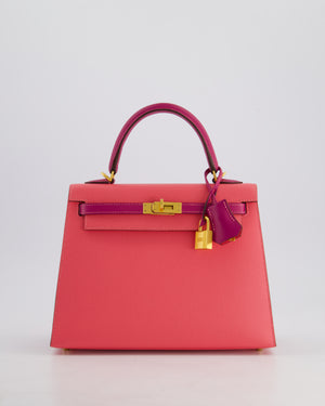 Hermès Kelly Sellier HSS 25cm Bag in Rose Azalee and Rose Pourpre Epsom Leather with Brushed Gold Hardware
