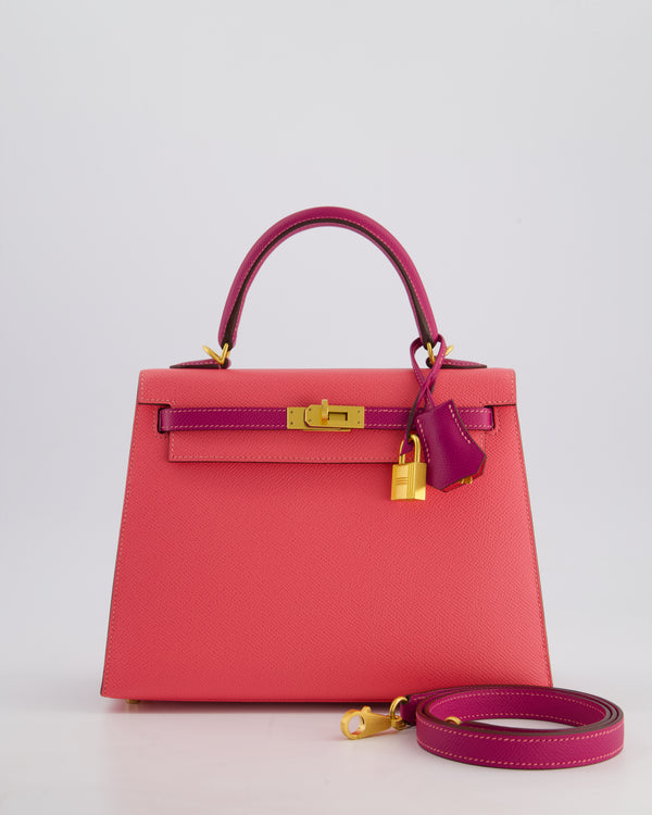 Hermès Kelly Sellier HSS 25cm Bag in Rose Azalee and Rose Pourpre Epsom Leather with Brushed Gold Hardware