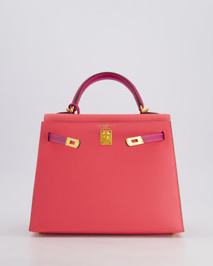 Hermès Kelly Sellier HSS 25cm Bag in Rose Azalee and Rose Pourpre Epsom Leather with Brushed Gold Hardware