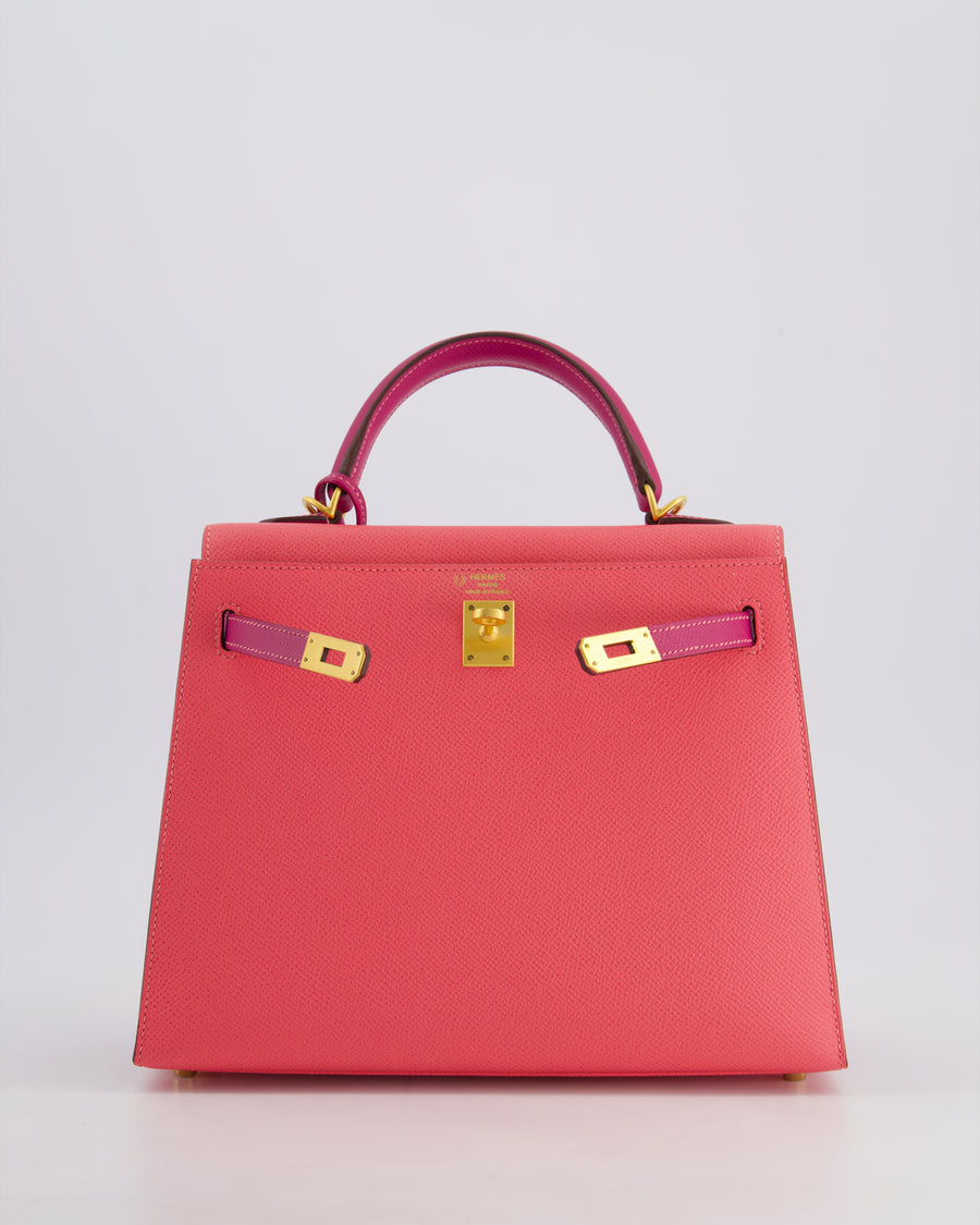 Hermès Kelly Sellier HSS 25cm Bag in Rose Azalee and Rose Pourpre Epsom Leather with Brushed Gold Hardware
