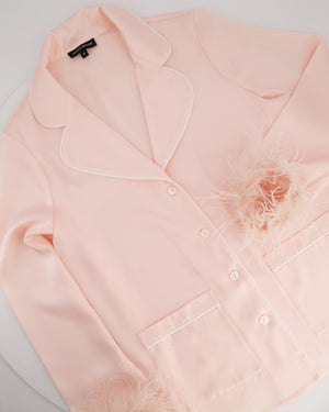 Nadine Merabi Pink Pyjama Shirt Jacket with Feather Details Size M (UK 12)