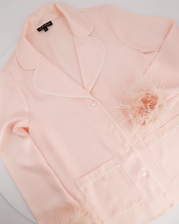 Nadine Merabi Pink Pyjama Shirt Jacket with Feather Details Size M (UK 12)