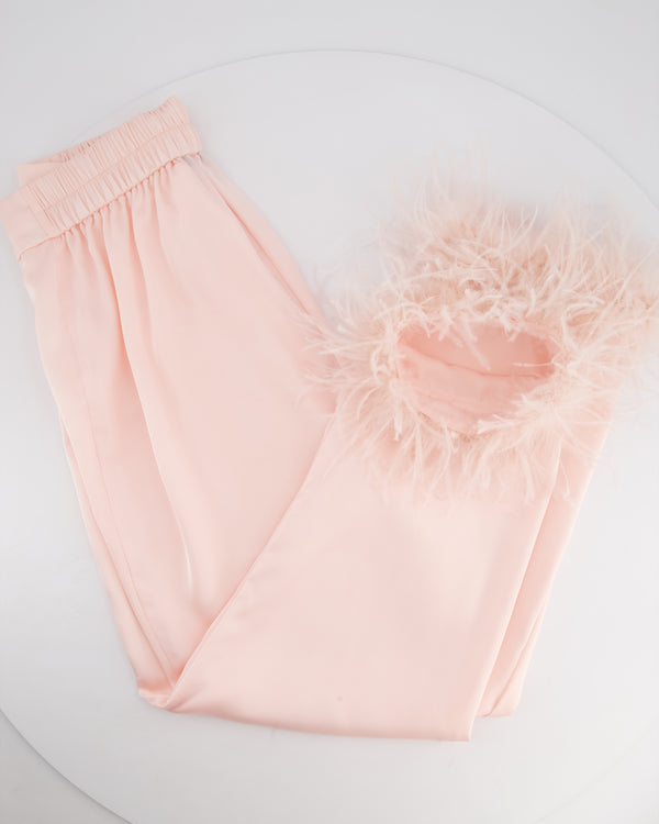 Nadine Merabi Pink Pyjama Trousers with Feather Details Size S (UK 8)