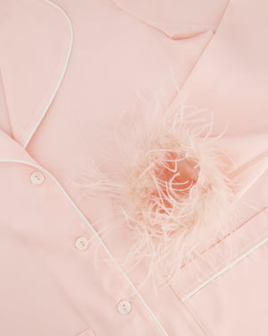 Nadine Merabi Pink Pyjama Shirt Jacket with Feather Details Size M (UK 12)