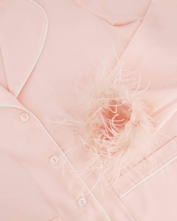 Nadine Merabi Pink Pyjama Shirt Jacket with Feather Details Size M (UK 12)