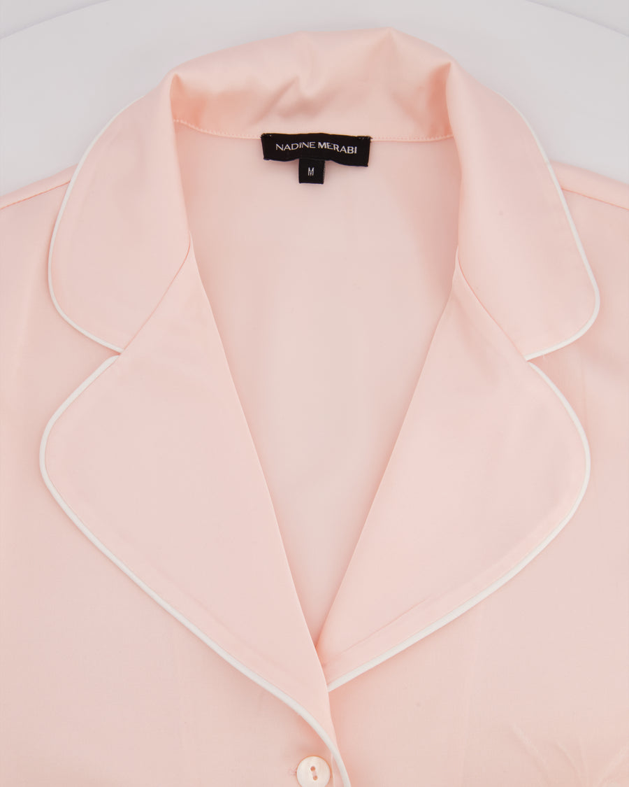 Nadine Merabi Pink Pyjama Shirt Jacket with Feather Details Size M (UK 12)