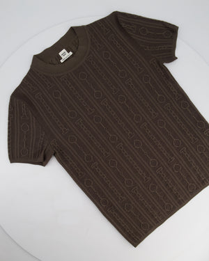 Hermès Brown Knitted Effet Kaleidoscope Short-Sleeve Sweater Size FR 36 (UK 8)
