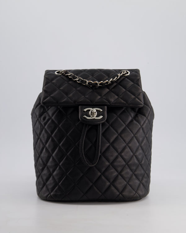 Chanel Black Quilted Backpack in Lambskin Leather with Silver Hardware
