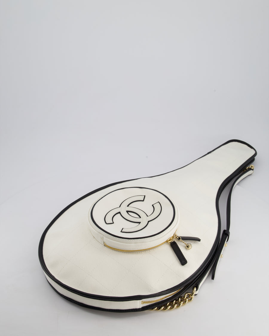 Chanel 23/C White Canvas Tennis Racket Bag with Champagne Gold Hardware