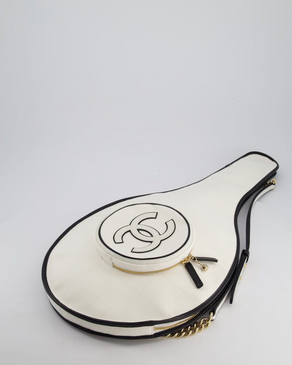 Chanel 23/C White Canvas Tennis Racket Bag with Champagne Gold Hardware