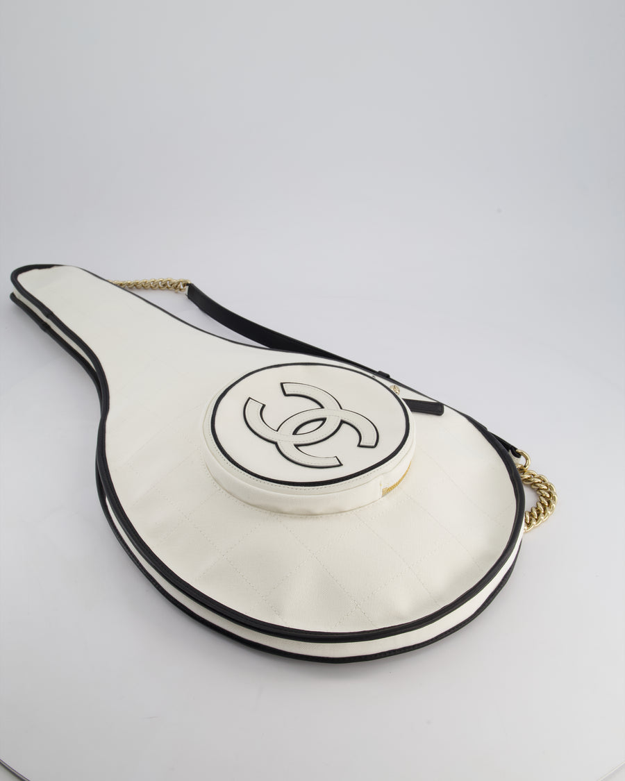 Chanel 23/C White Canvas Tennis Racket Bag with Champagne Gold Hardware