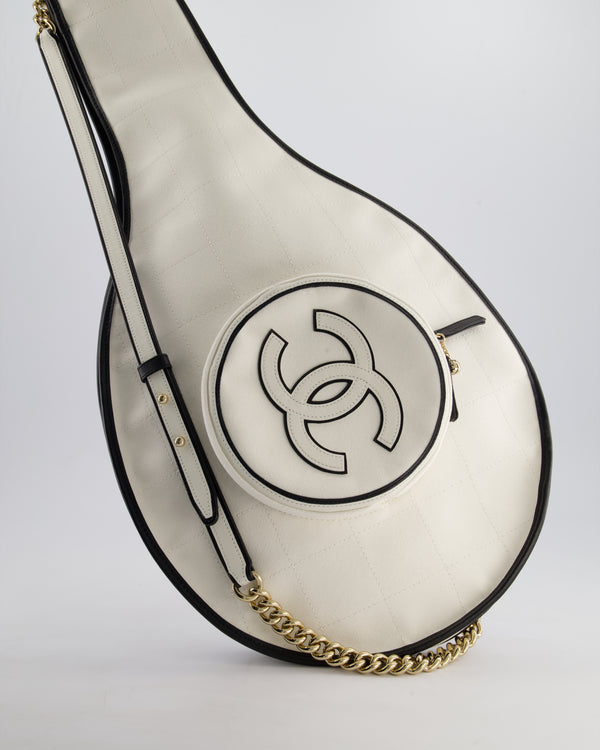 Chanel 23/C White Canvas Tennis Racket Bag with Champagne Gold Hardware