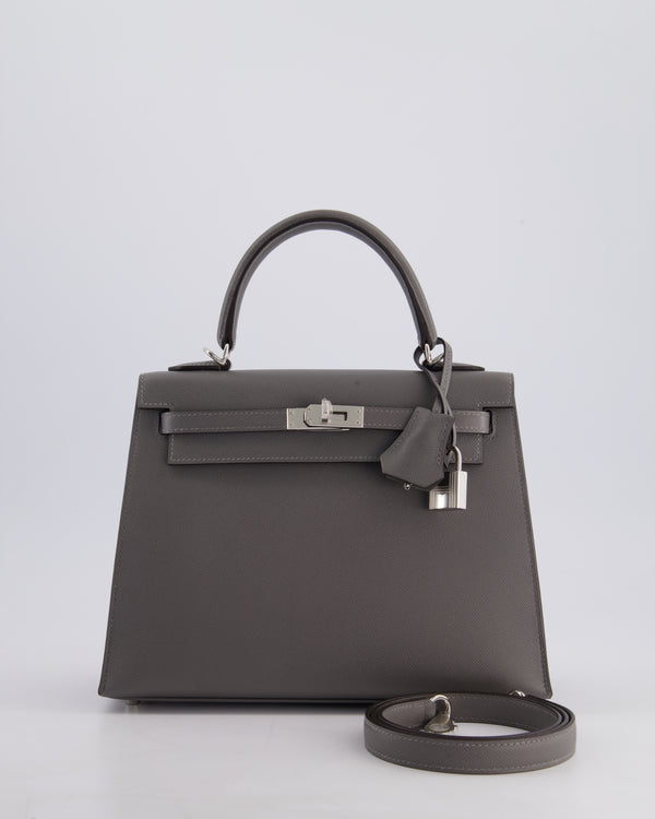 Hermès Kelly Bag Sellier 25cm in Gris Meyer Madame Leather with Palladium Hardware