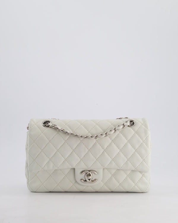 *RARE* Chanel White Medium Soft Seasonal Classic Double Flap Bag in Caviar Leather with Silver Hardware