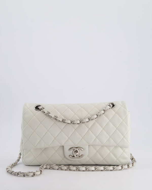 *RARE* Chanel White Medium Soft Seasonal Classic Double Flap Bag in Caviar Leather with Silver Hardware