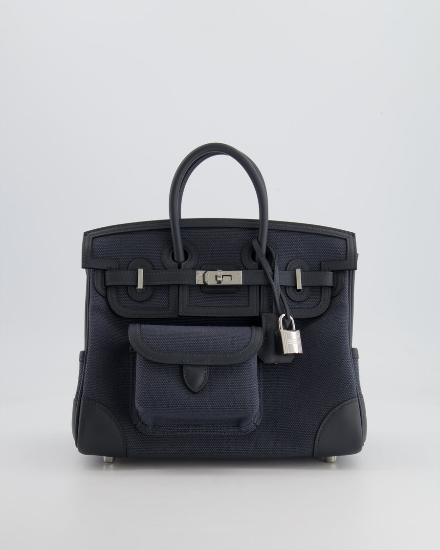 Hermès Cargo Birkin 25cm Bag Toile Goeland Swift in Gris Misty with Palladium Hardware