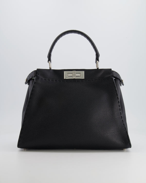 Fendi Black Leather Medium Peekaboo Bag with FF Canvas Strap and Silver Hardware RRP £4,300