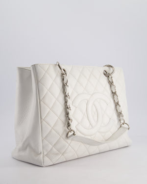 Chanel White GST Tote Bag in Caviar Leather with Silver Hardware
