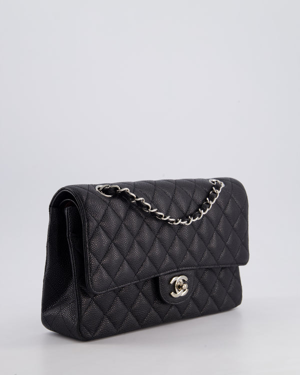 Chanel Medium Black Classic Double Flap Bag in Caviar Leather with Silver Hardware