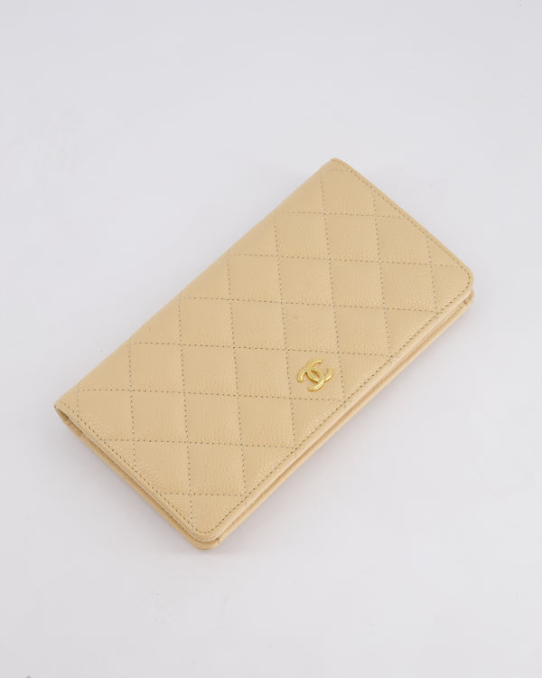 Chanel Beige Caviar Leather Wallet with Gold Hardware