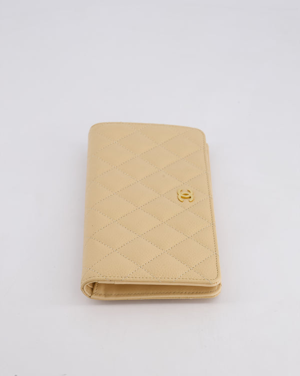 Chanel Beige Caviar Leather Wallet with Gold Hardware