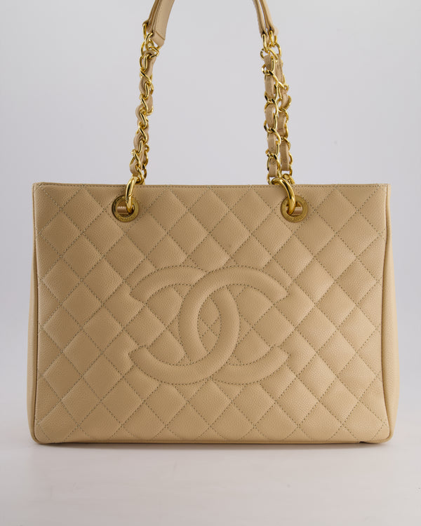 *AMAZING SHAPE* Chanel Beige Caviar GST Grand Shopper Tote Bag with Gold Hardware