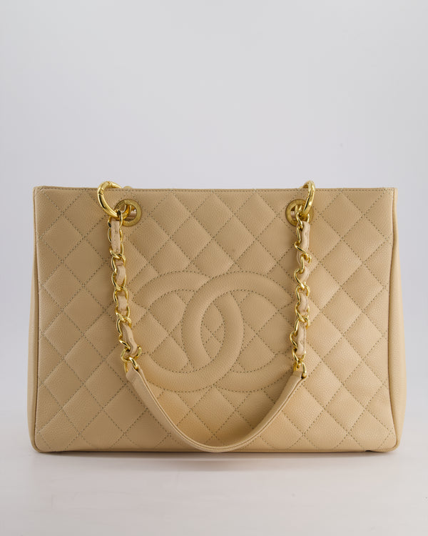 *AMAZING SHAPE* Chanel Beige Caviar GST Grand Shopper Tote Bag with Gold Hardware