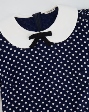 Miu Miu Navy and White Polkadot Mini Dress with Collar Detail Size IT 38 (UK 6)