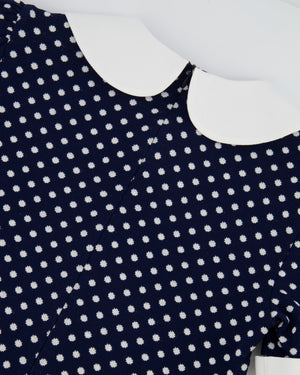Miu Miu Navy and White Polkadot Mini Dress with Collar Detail Size IT 38 (UK 6)