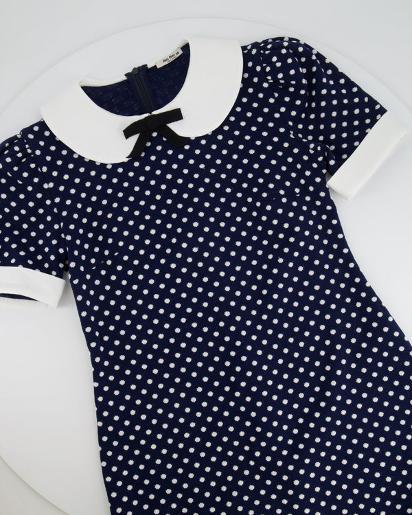 Miu Miu Navy and White Polkadot Mini Dress with Collar Detail Size IT 38 (UK 6)
