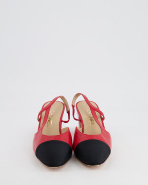 Chanel Red and Black Leather Slingback Shoes with Gold CC Logo Detail Size EU 38.5