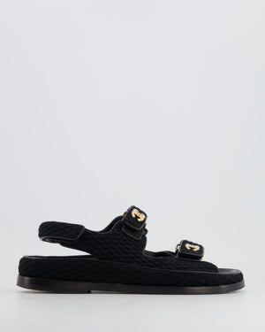 Chanel Black Tweed Dad Sandals with Pearl and Gold CC Logo Details Size 37.5