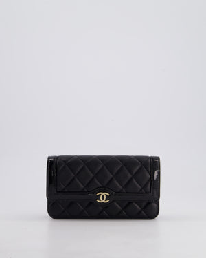 Chanel Black Patent Wallet on Chain Bag in Lambskin Leather with Champagne Gold Hardware