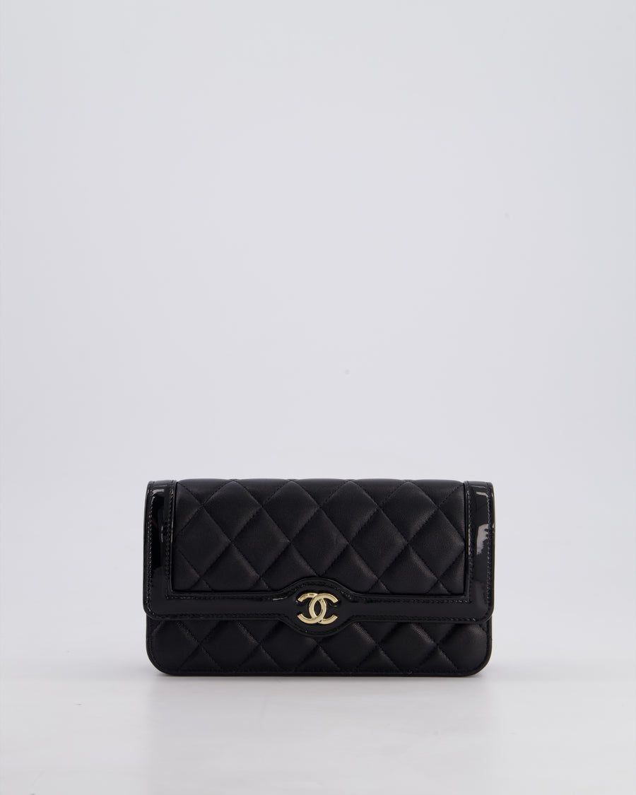 Chanel Black Patent Wallet on Chain Bag in Lambskin Leather with Champagne Gold Hardware