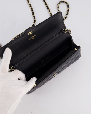 Chanel Black Patent Wallet on Chain Bag in Lambskin Leather with Champagne Gold Hardware