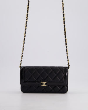 Chanel Black Patent Wallet on Chain Bag in Lambskin Leather with Champagne Gold Hardware