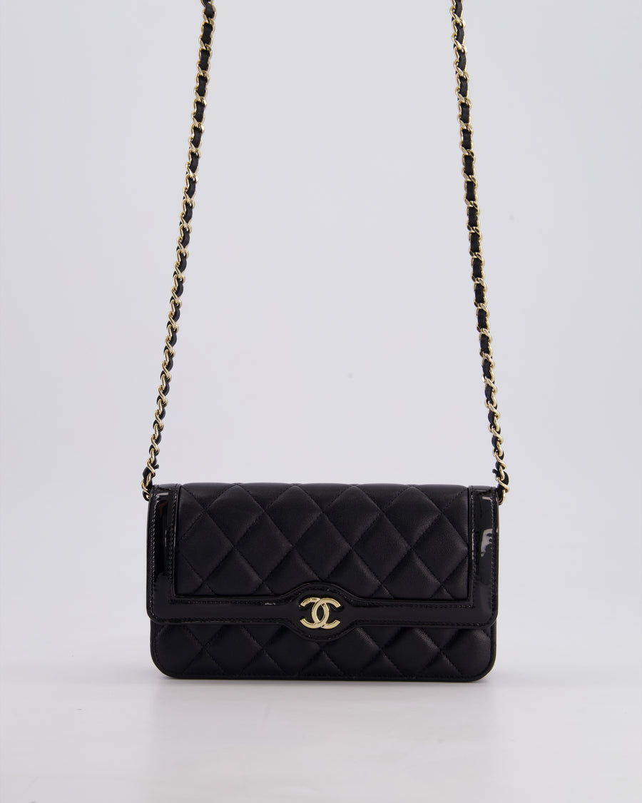 Chanel Black Patent Wallet on Chain Bag in Lambskin Leather with Champagne Gold Hardware