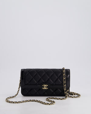 Chanel Black Patent Wallet on Chain Bag in Lambskin Leather with Champagne Gold Hardware