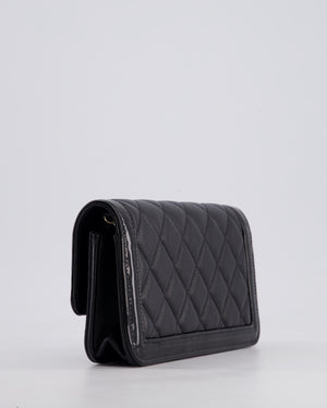 Chanel Black Patent Wallet on Chain Bag in Lambskin Leather with Champagne Gold Hardware