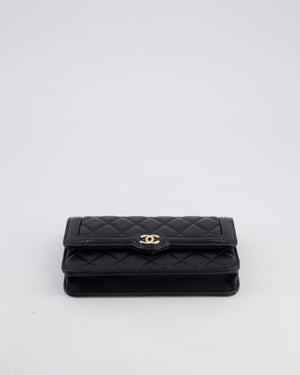 Chanel Black Patent Wallet on Chain Bag in Lambskin Leather with Champagne Gold Hardware