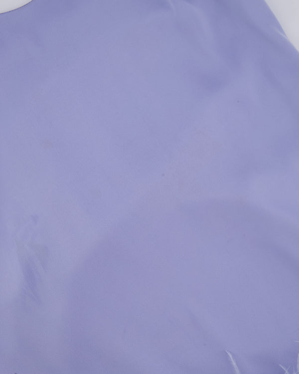 Nadine Merabi Lilac Satin Sleeveless Mini Dress With Feather Hem Detail Size Small (UK 8)