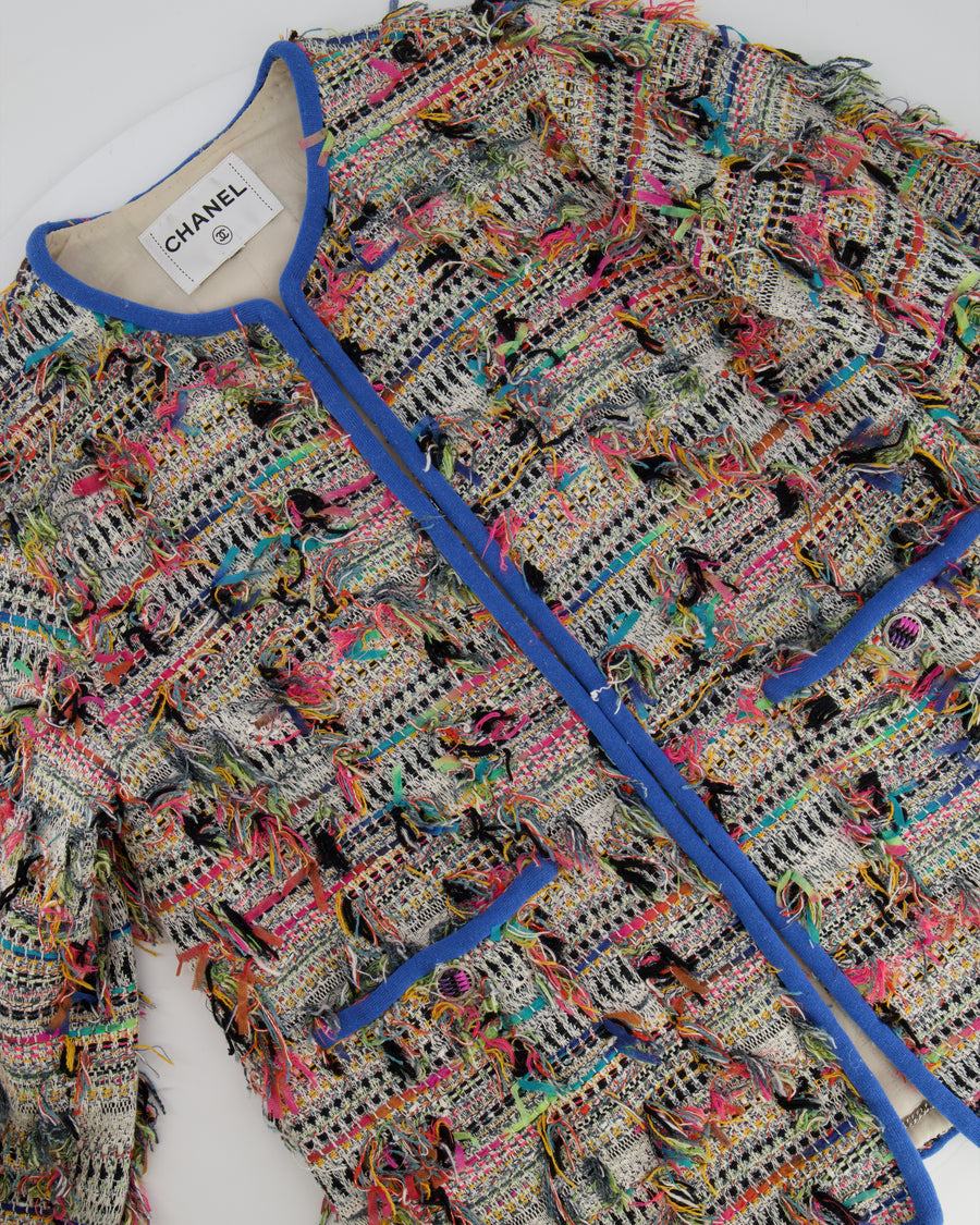 Chanel SS17 Multicolour and Blue Trim Fantasy Tweed jacket with Silver CC Logo Button Detail Size FR 38 (UK 10)