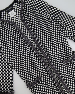 Chanel White and Black Checkered Coat with Trim Detailing Size FR 34 (UK 6) RRP £4,100