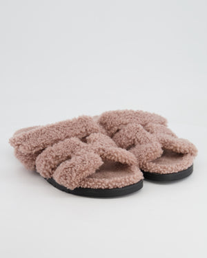 Hermès Dusty Pink Teddy Shearling Chypre Sandals Size EU 38.5