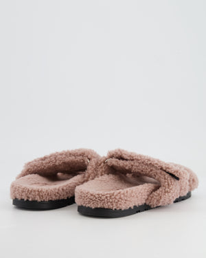 Hermès Dusty Pink Teddy Shearling Chypre Sandals Size EU 38.5