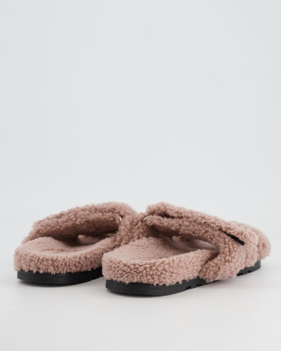 Hermès Dusty Pink Teddy Shearling Chypre Sandals Size EU 38.5