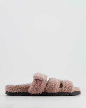 Hermès Dusty Pink Teddy Shearling Chypre Sandals Size EU 38.5