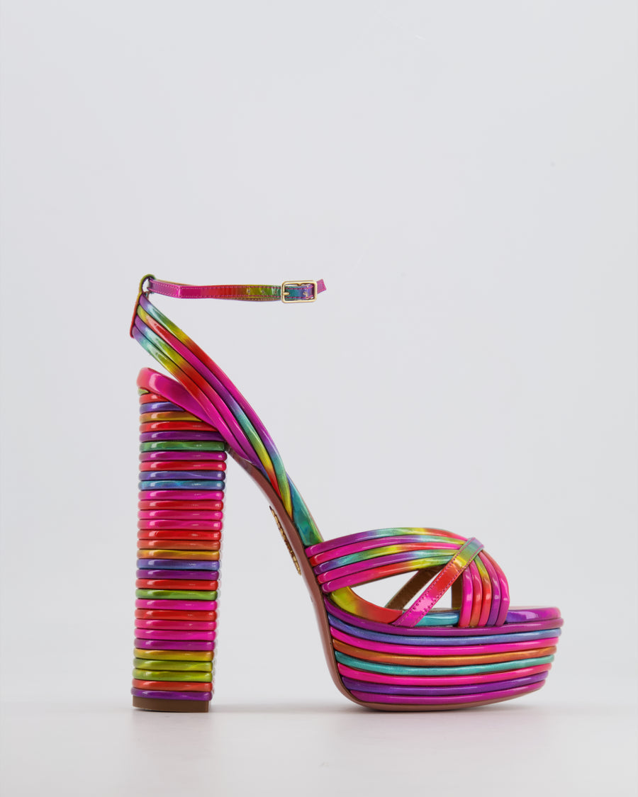 Aquazzura Rainbow Sandals Heels Silver Holographic Rainbow Studded