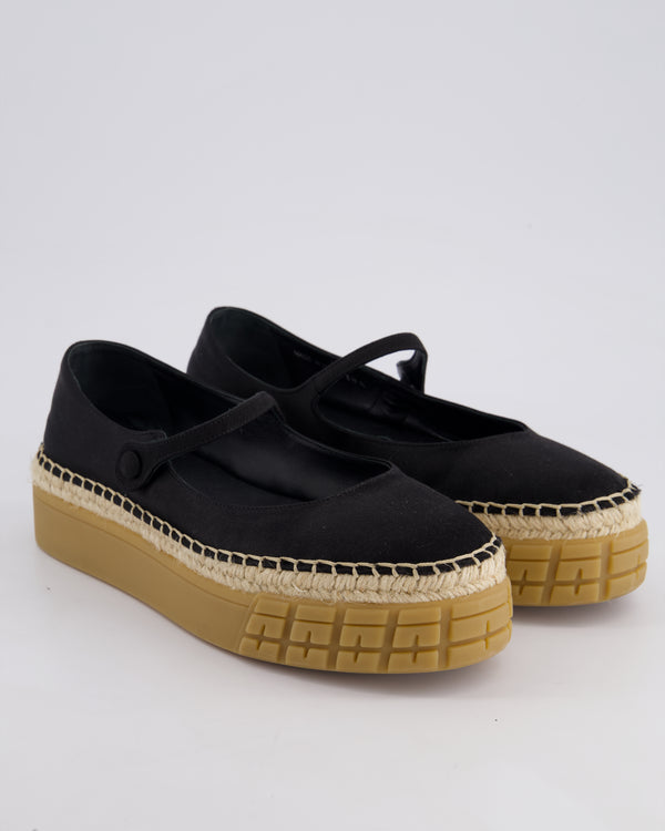 Prada Black Satin Mary-Jane Raffia Ballet Flats Size EU 38.5