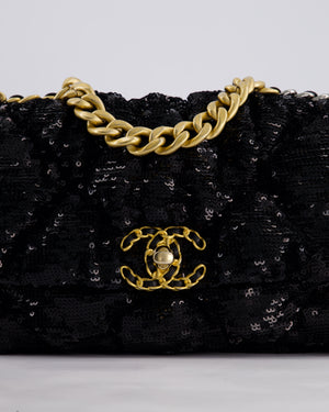 Chanel Black Sequin Medium 19 Bag with Mixed Hardware